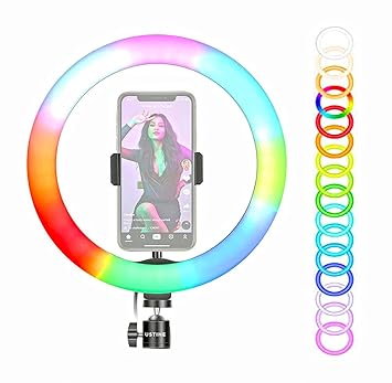 10" Portable LED Ring Light with Dimmable Lighting | for YouTube | Video Shoot | Live Stream | Makeup & Vlogging | Compatible with iPhone/Android (10" RGB ONLY Ring Light) NO Tripod