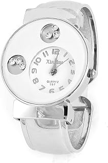 Qtqgoitem Clear Manmade Faux Rhinestone Detailing White Round Dial Case Bracelet Watch (Model: 0c2 102 374 CFC 943)
