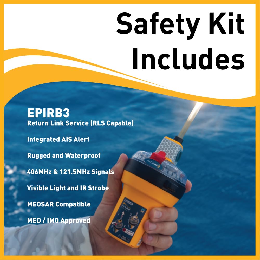 Ocean Signal rescueME EPIRB3 Sicherheits-Set: Notfunkbake mit AIS, RLS & GNSS – Inkl. Grab Bag, Signalspiegel & Pfeife – Globaler SOS-Notrufsender für Offshore-Segeln & Boot – Komplettes Seenot-Bundle
