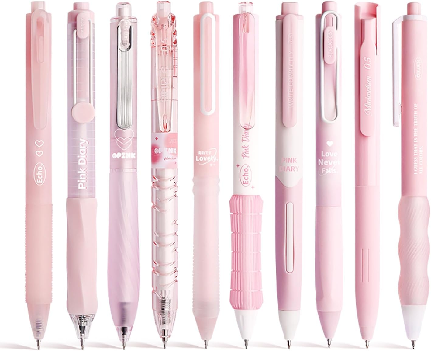 10 Count Pastel Gel Ink Pen Set,Cute Note Taking 0.5mm Fine Point Retractable 10 Count Black Ink Pens with for Writing, Journaling, School, Office (Pink)