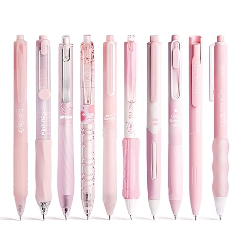 VideMundi 10 Count Pastel Gel Ink Pen Set,Cute Note Taking 0.5mm Fine Point Retractable 10 Count Black Ink Pens with for Writing, Journaling, School, Office (Pink) - Pink