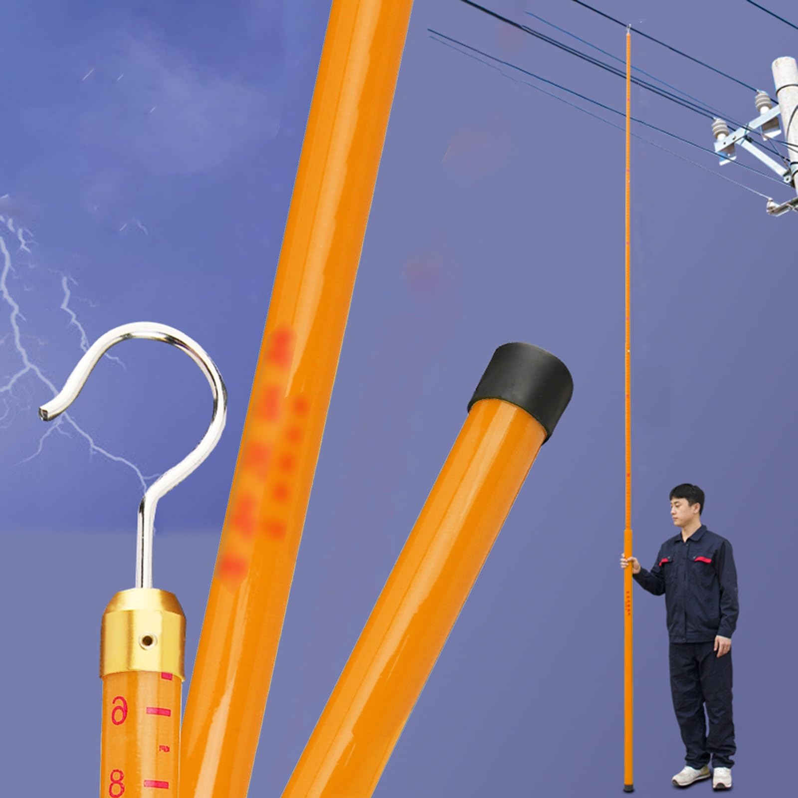 Profesjonalny drążek pomiarowy do inspekcji linii energetycznych i podwyższonych prac, lekki kij do geodezji