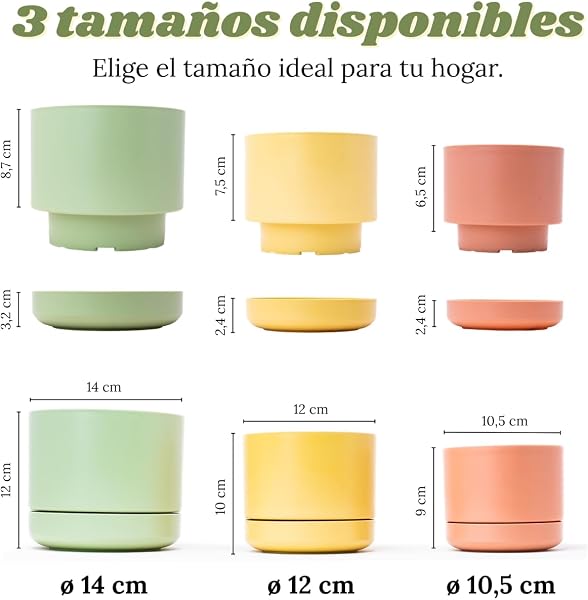 Maceteros Decorativos Interior Exterior 14 cm Pack 6 Macetas Plástico con Plato Incorporado, Tiestos para Plantas Interior, Plástico Resistente, Macetas Decorativas Modernas (6 x Pastel 14cm) - 4