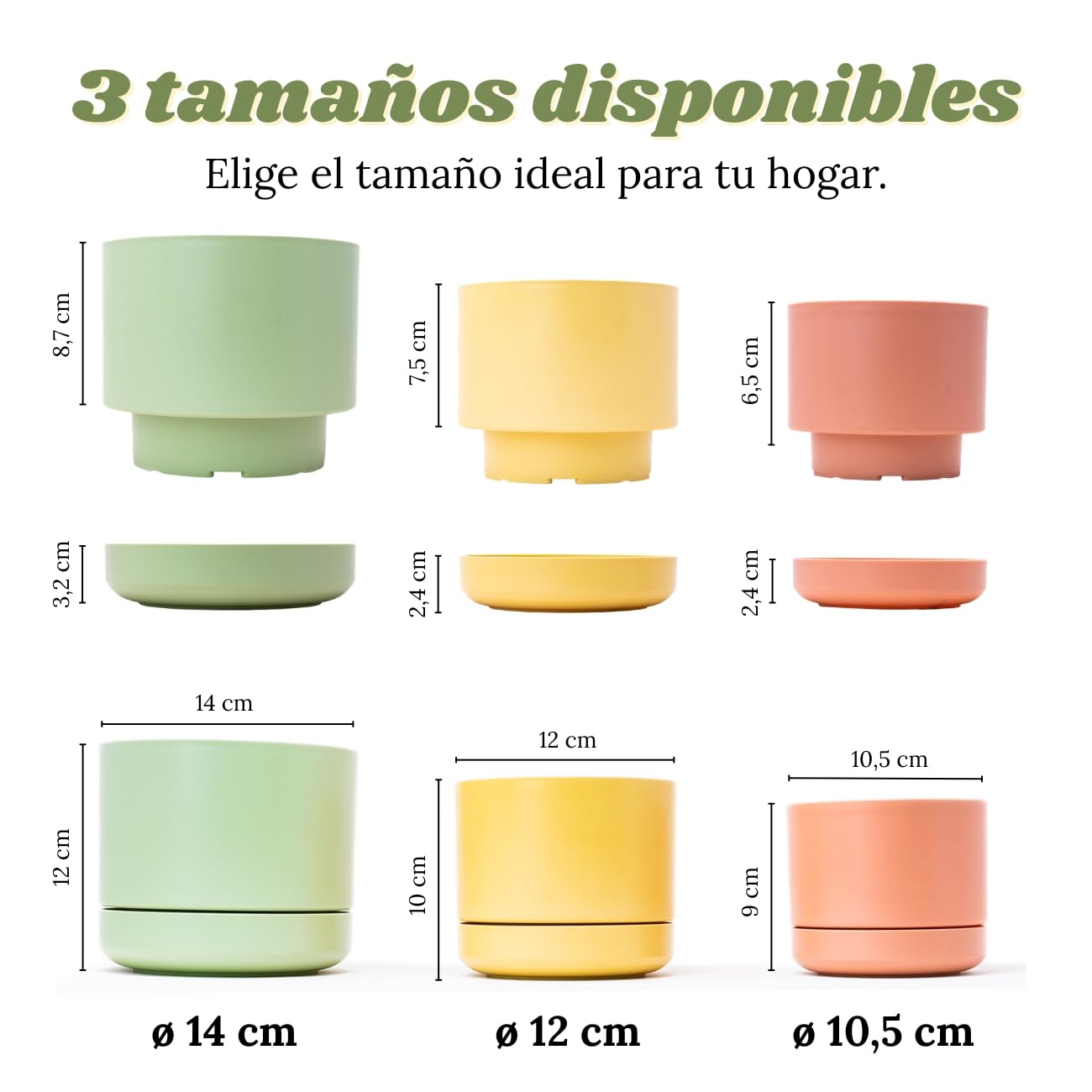 Maceteros Decorativos Interior Exterior 14 cm Pack 6 Macetas Plástico con Plato Incorporado, Tiestos para Plantas Interior, Plástico Resistente, Macetas Decorativas Modernas (6 x Pastel 14cm) — view 4