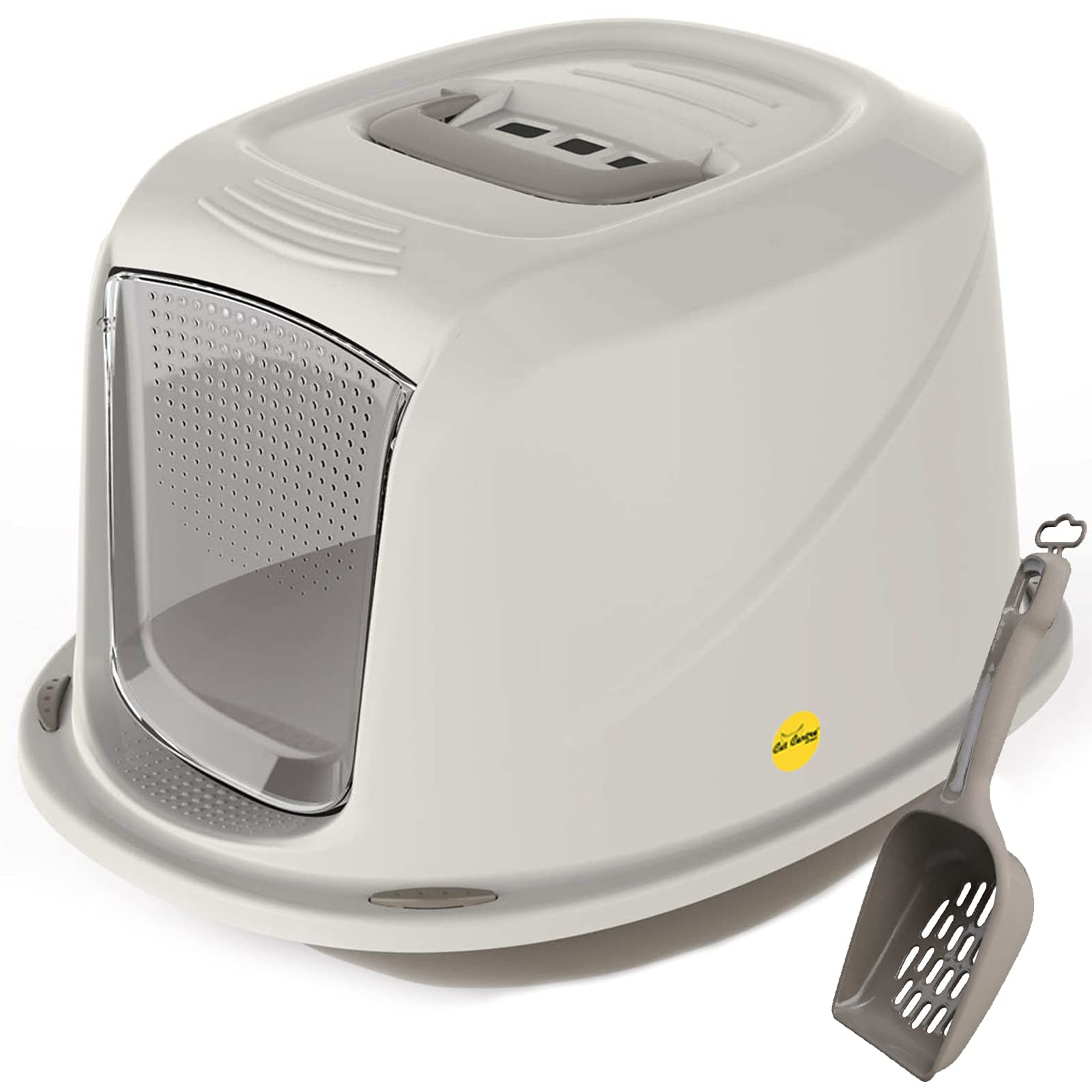 CAT CENTRE Jumbo Grey Hooded Cat Litter Tray + Scoop, Carbon Filter