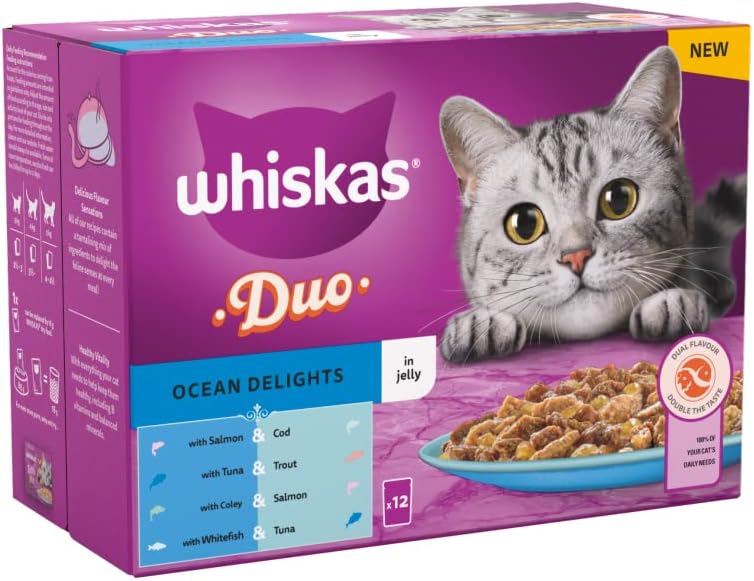 Whiskas Tasty Duo 1+ Ocean Delight in Jelly, Adult Cat Food (12x85g
