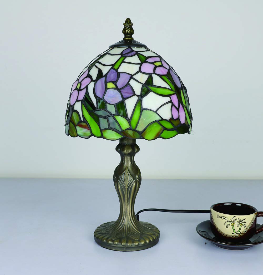 Lámparas de mesa pequeñas Tiffany, lámpara de flores para salón, luces de noche de vidrieras pastorales, lámpara de lectura de escritorio para dormitorio[Sin bombillas]