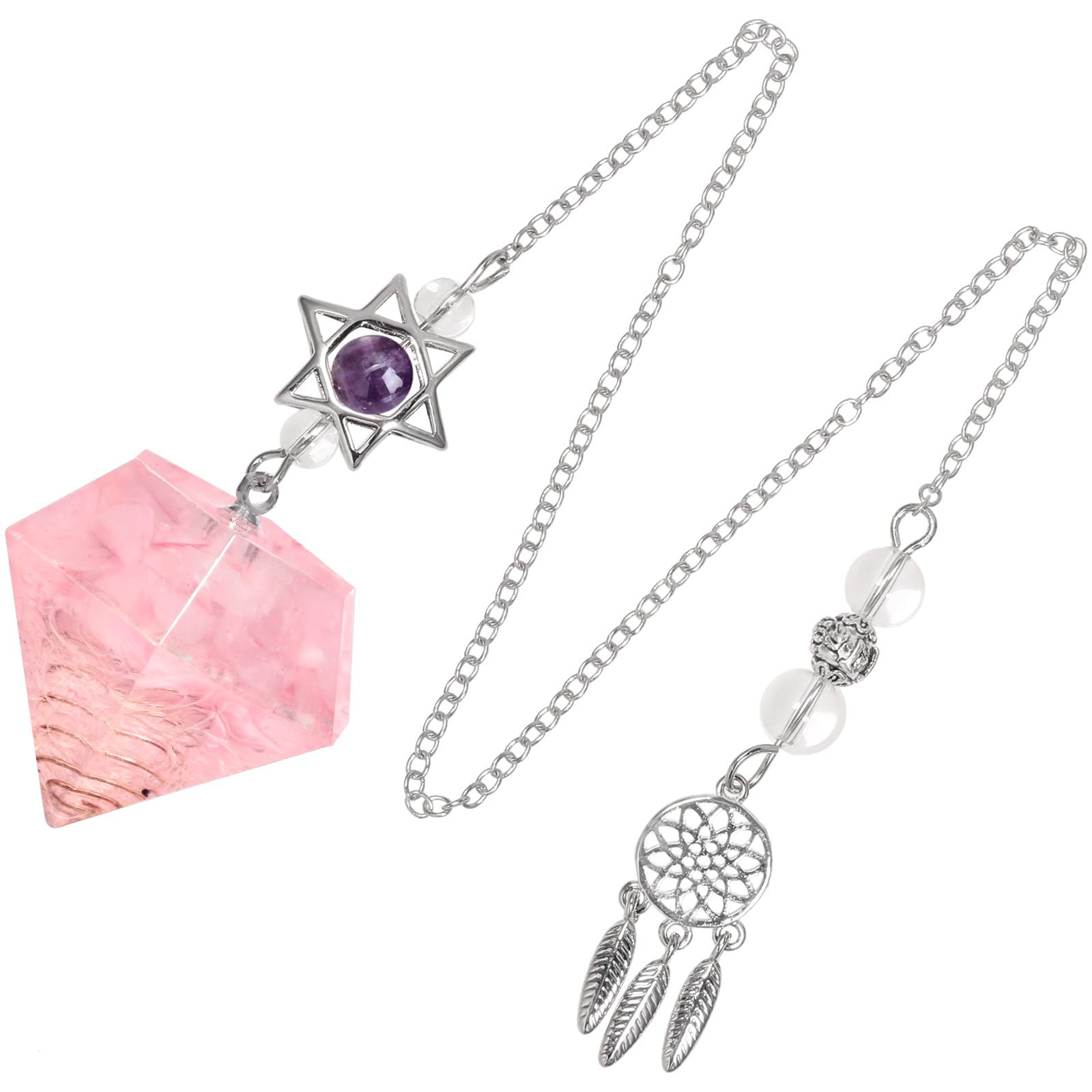KYEYGWO Healing Crystal Point Pendulum with Dream Catcher and Star of David Necklace