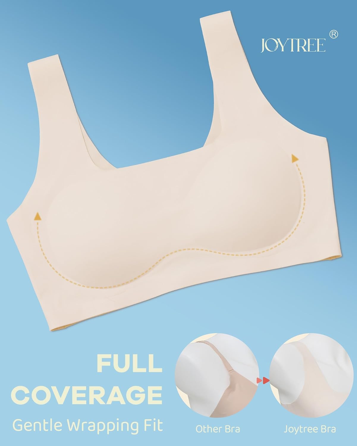 JOYTREE Girls Training Bras for Girls 8-14 Comfortable First Bra with Soft Removable Padding Seamless Bras Multipack - Beige/Beige/Beige/Beige, XL