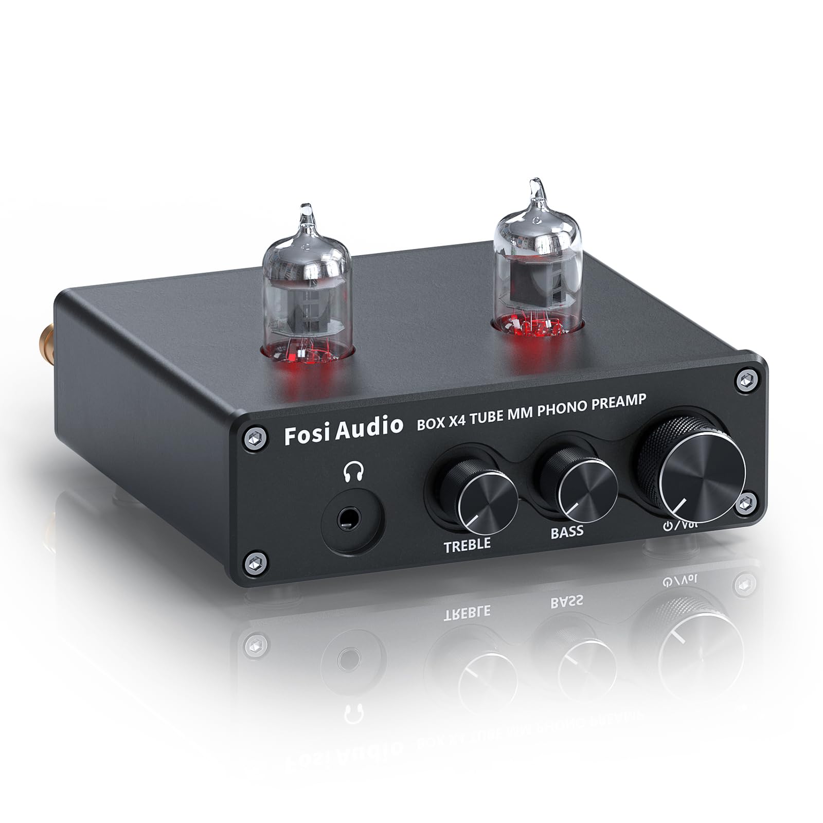 Fosi Audio Box X4 Phono Preamp Amplificador de Auriculares/Preamplificador Hi-Fi Pre Amp con 5725W Tubos de vacío para MM Tocadiscos Fonógrafo Tocadiscos con Control de Volumen Bass Treble