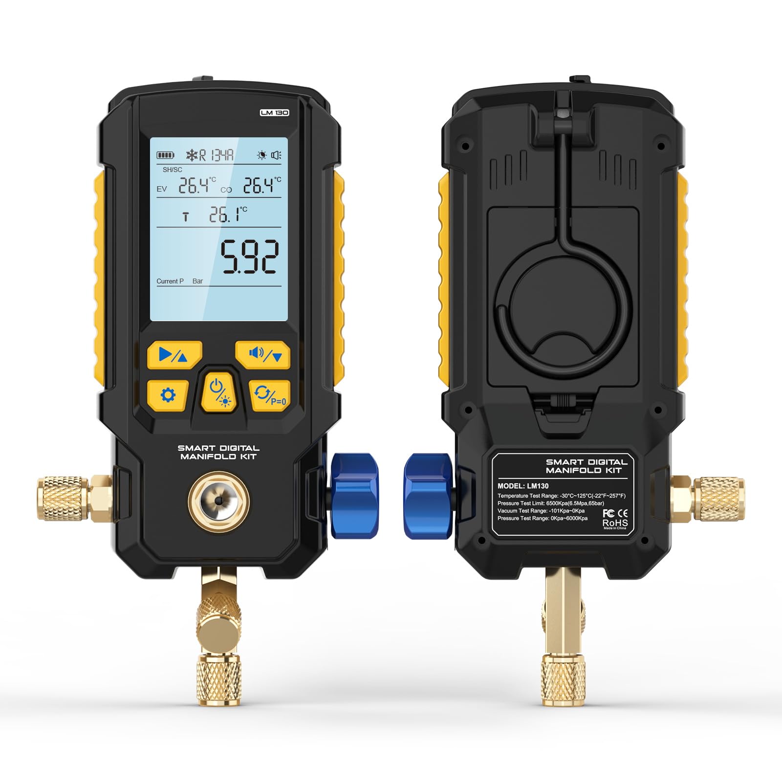 LM130 Medidor de vacío digital inteligente Manómetro HVAC | Rango de presión: 0 – 870 psi, rango de vacío 1 – 0 bar, precisión de presión/vacío ± 0,5% | Rango de presión: 0 – 870 psi, rango de vacío 1 – 0 bar, precisión de presión/vacío ± 0,5 %
