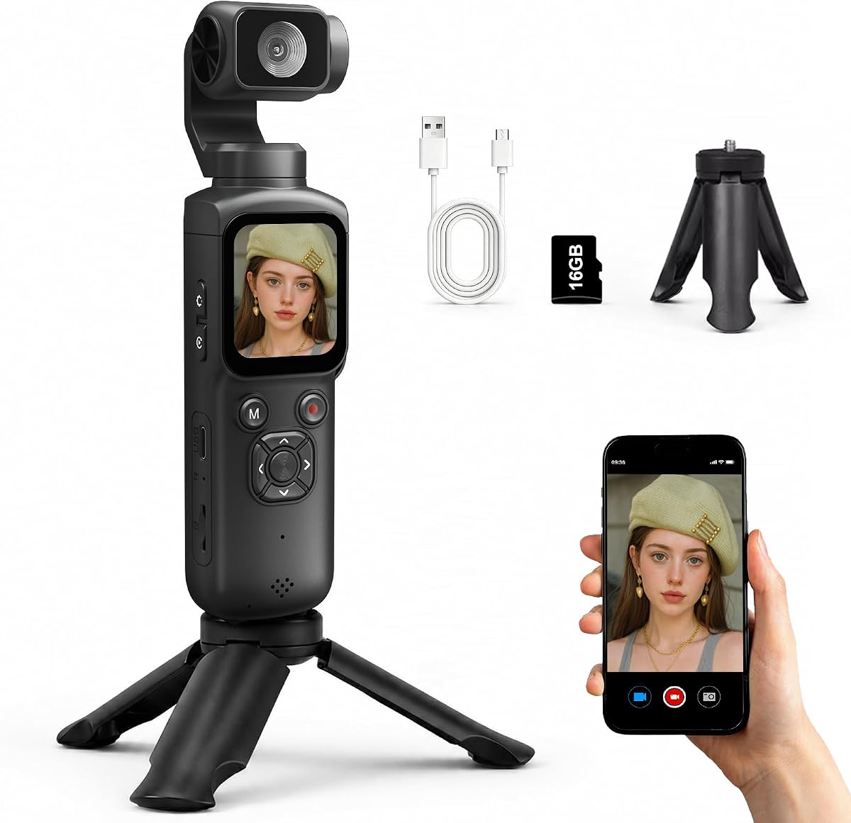 Cámara de vlogging 4K para principiantes, enfoque automático PDAF, seguimiento facial AI | Vídeo 4K, enfoque automático PDAF, estabilización EIS, seguimiento facial AI de 330°, control de aplicación WiFi, pantalla táctil, modo cámara web