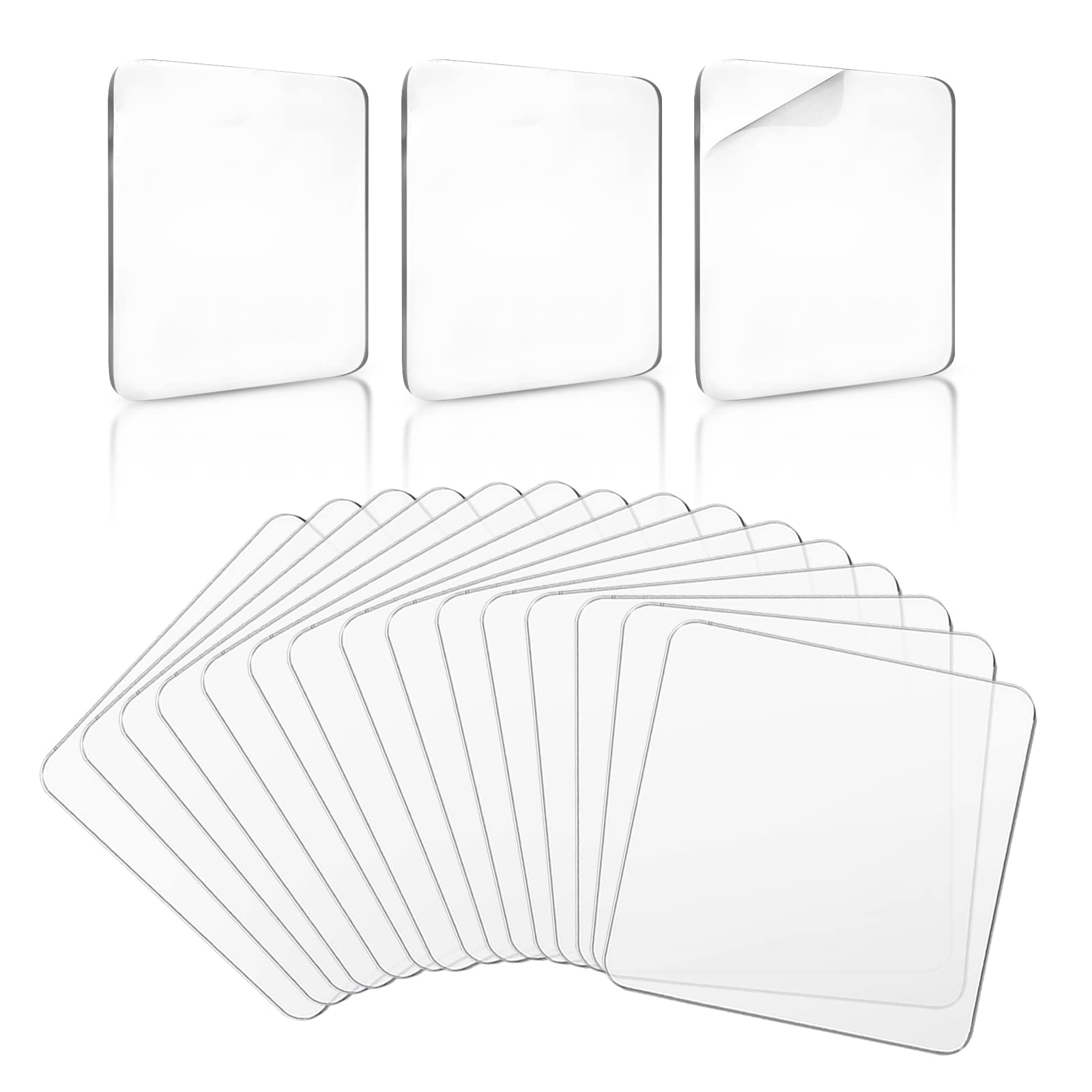20Pcs Transparent Double Sided Suction Pads Double Sided Adhesive Pads for Mounting, Double Sided Tape Clear Super Strong Heavy Duty Squares Waterproof Tape Sticky for Hooks Hangers Suction Cup