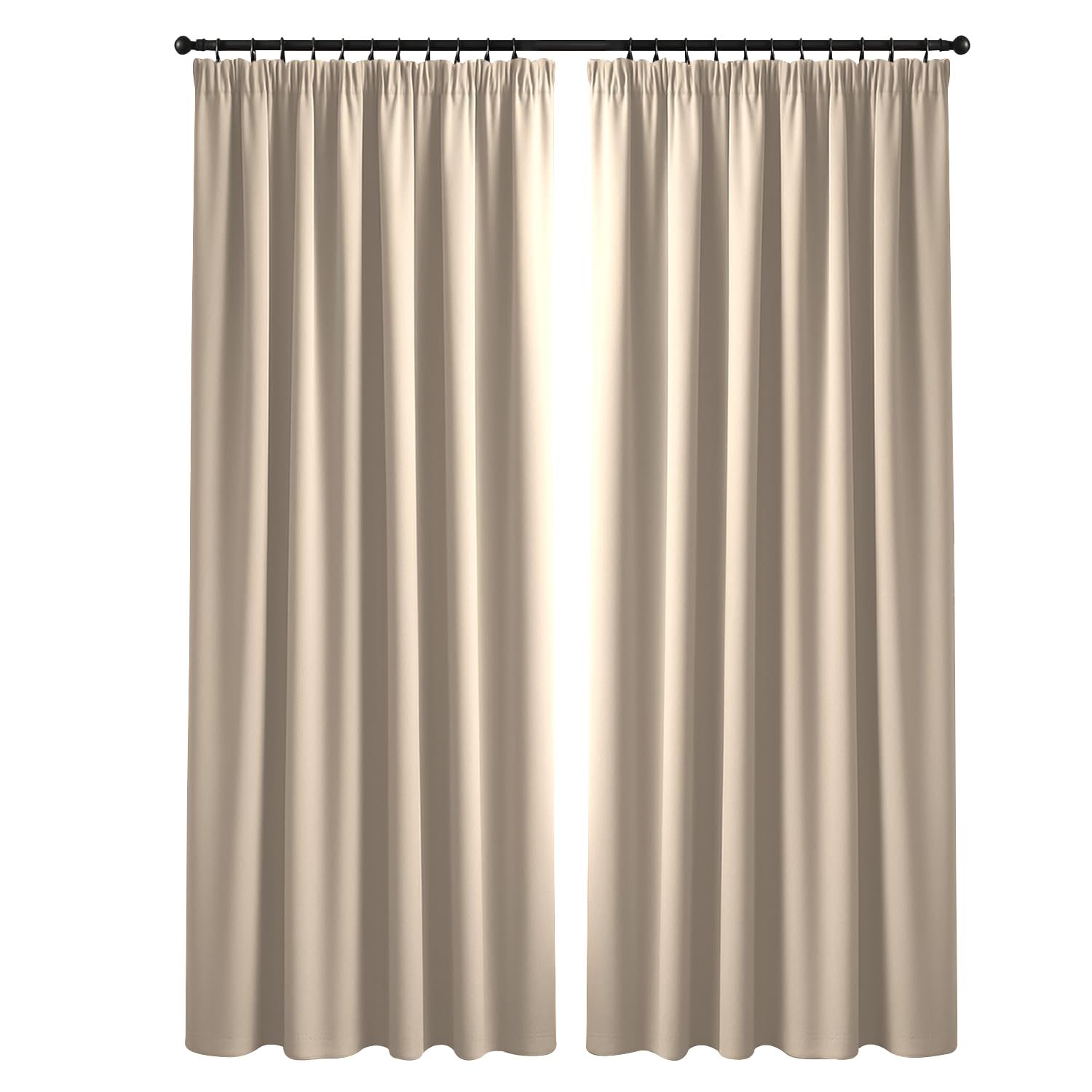 Yorkshire Bedding Blackout Curtains for Living Room Bedroom 90x90 Cream Curtain Thermal Insulated Pencil Pleat Curtains Super Soft Energy Saving Curtains for bedroom 2 Panels with Tiebacks