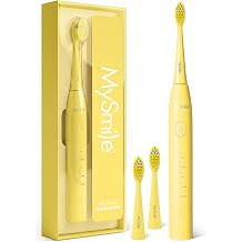 MySmile DY156 Electric Toothbrush for Adults, Rechargeable Sonic Battery Toothbrush Portable with 3 Brush Heads, 2 Mins 5 Modes Smart Timer, 45000VPM, One Charge for 60 Days - Yellow