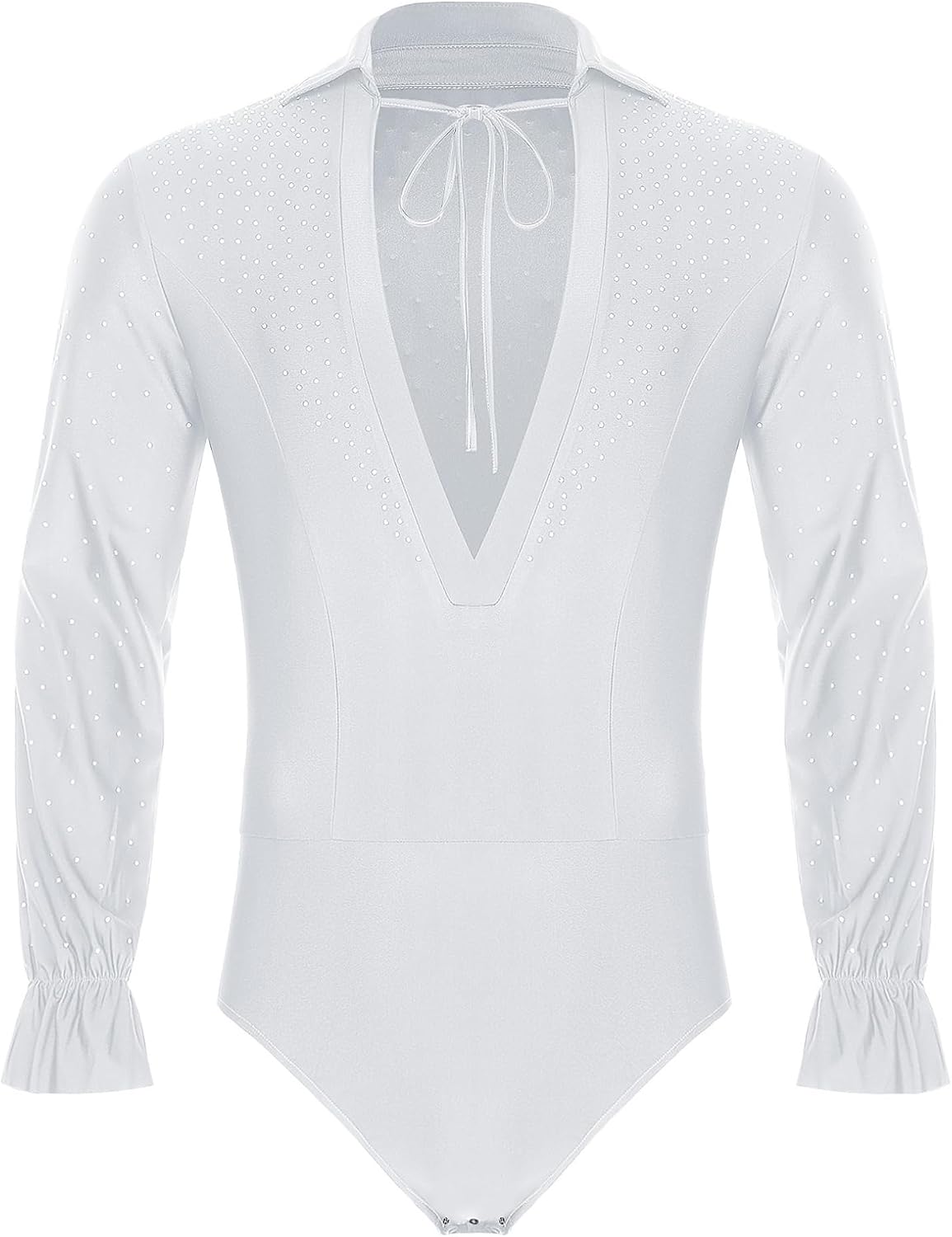 Hularka Mens Sparkly Rhinestones Latin Jazz Dance Shirt Ballet Prince Stage Bodysuit Dancewear