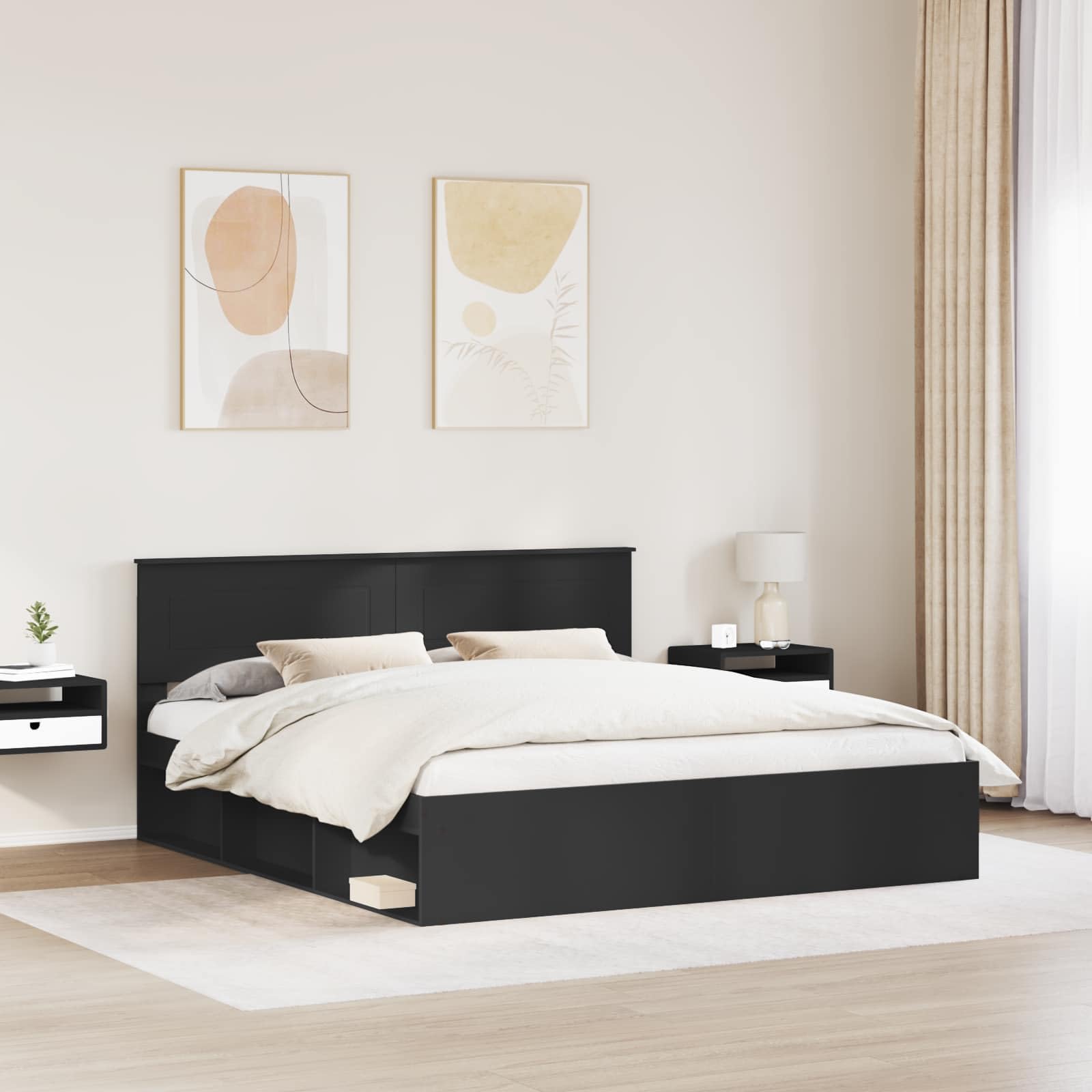 Cadre de lit noir 180 x 200 cm bois multicouche