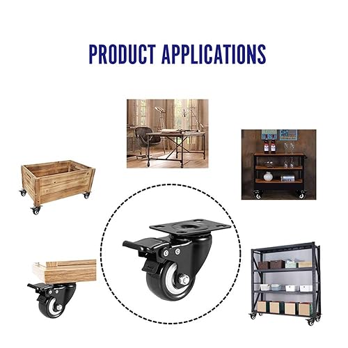 Miniatura 6 de Ruedas giratorias de 2 pulgadas, ruedas resistentes con freno, juego de 4 ruedas de bloqueo con ruedas de poliuretano (PU) de 360 grados sin ruido