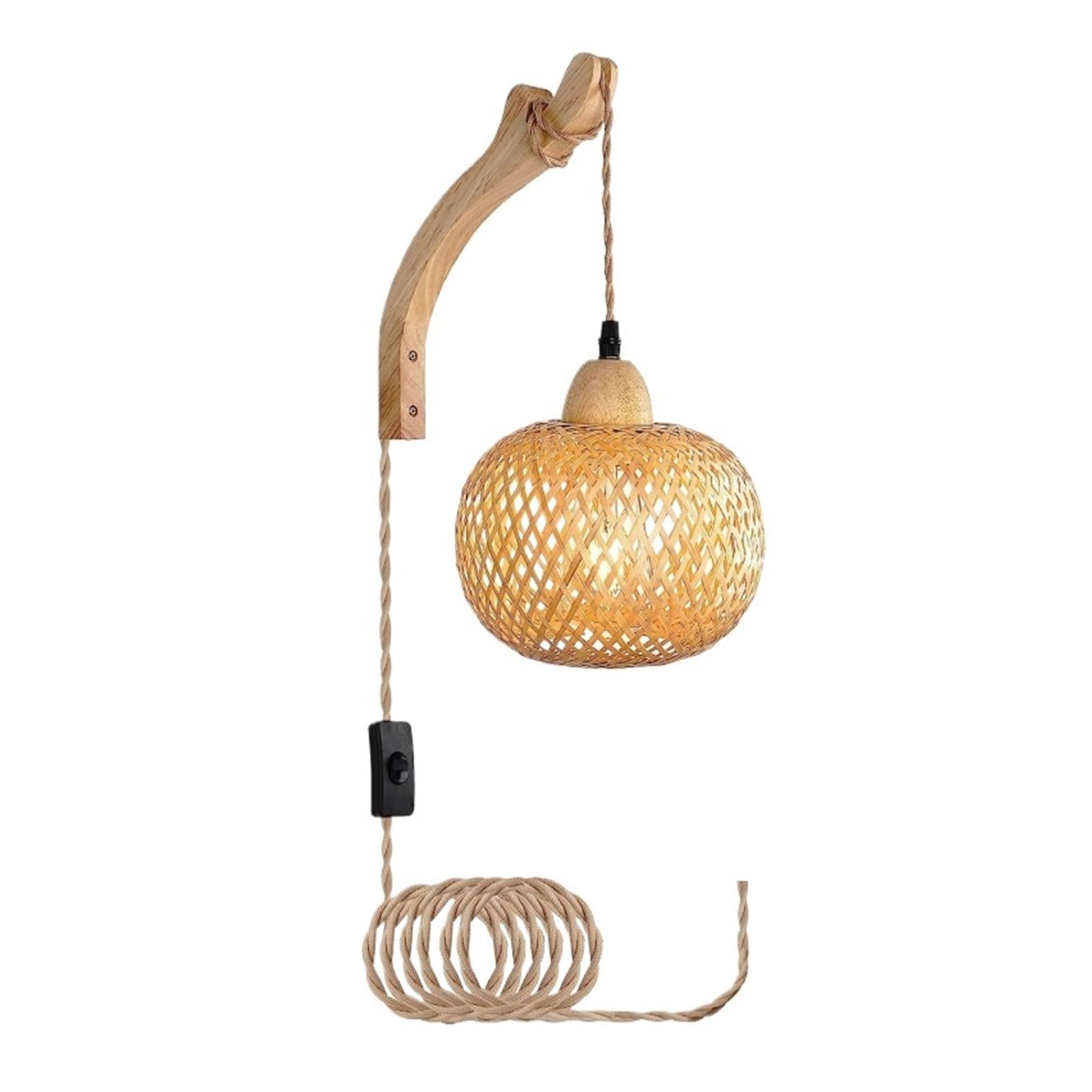 KOESRXNQW Bamboo Lantern Wall Lamp Natural Rattan Wicker E27 Chandeliers Hand-Woven Room Decor Lampshades Light Fixtures Flexible Adjustment