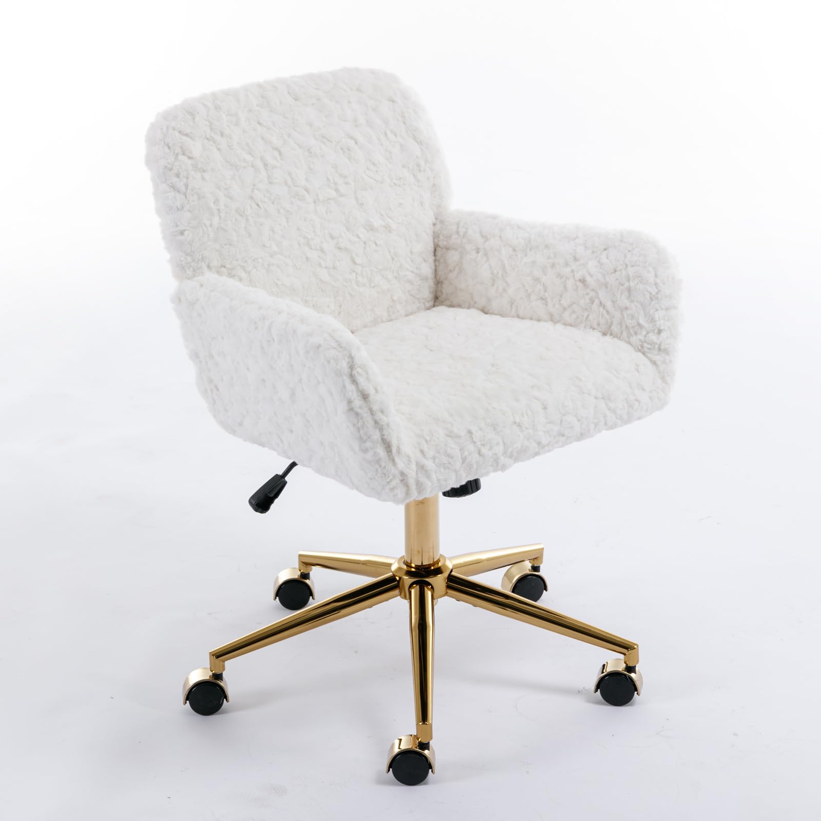 Warmiehomy Furry Cute Office Chair- Modern Swivel Desk Chair with Wheels- Makeup Vanity Chairs with Back - Alpaca Fleece Upholstered Rolling Chairs