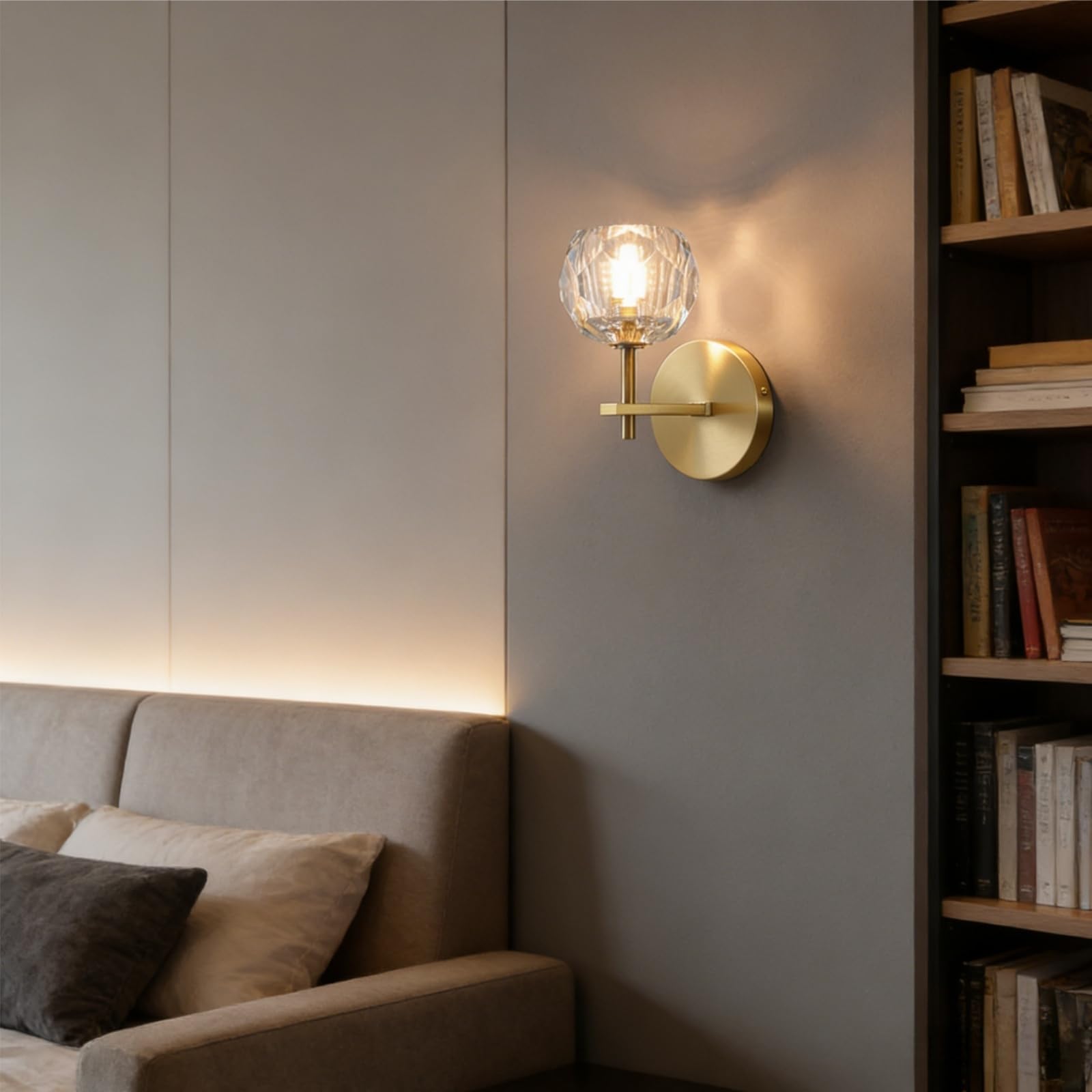 Aplique Pared Cristal Interior, G9 Lámpara de Pared Decorativos, Lámpara Iluminación de Lujo para Sala de Estar, Dormitorio, Hotel (1 Luz, Ø12cm)