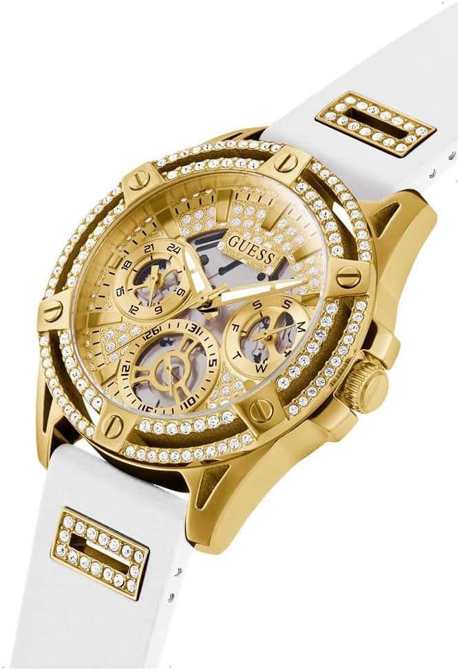 Guess Ladies 40mm Watch - White Strap Champagne Dial Gold Tone Case