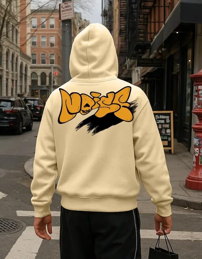 Image of Veirdo Cotton Fleece Regular Fit Hooded Sweatshirt Lastest Back Graphic Printed Winter Hoodies for Men (Available Colors: Marine Green, Marshmellow, Black, SOYA Bean, Orange & Blue)