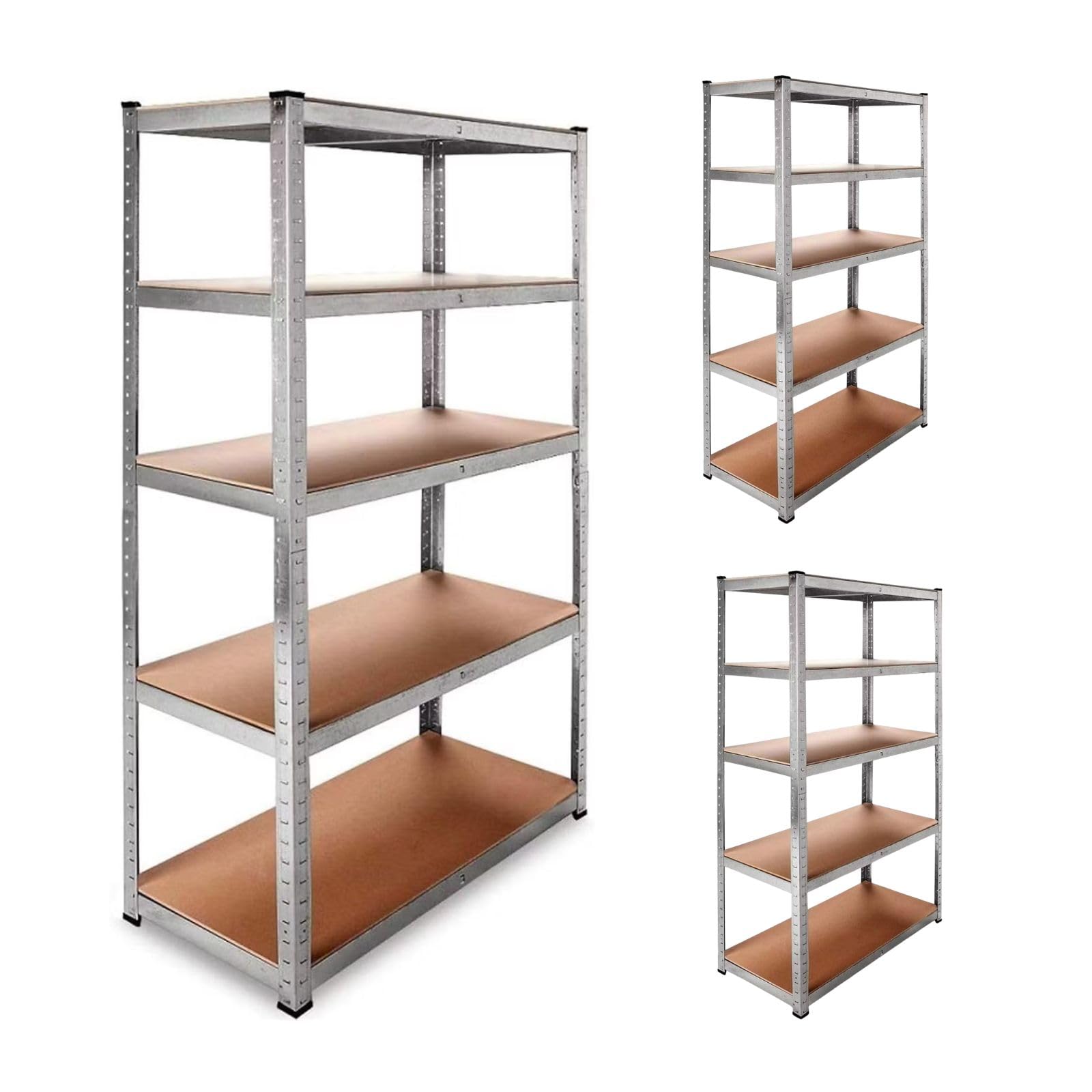 DASCK - Pack de 3 Estanterías Almacenaje Metálicas Galvanizadas 180x90x40 cm | 5 Baldas de MDF | 875kg de Carga | Estantería Industrial para Garaje, Trastero, Taller, Oficina, Almacén