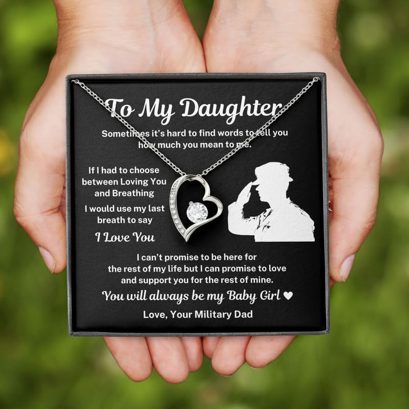 To My Daughter Necklace Message Card Box Forever Love Standard - Sometimes It’s Hard To Find Words - Meaningful Relationship From Military Dad