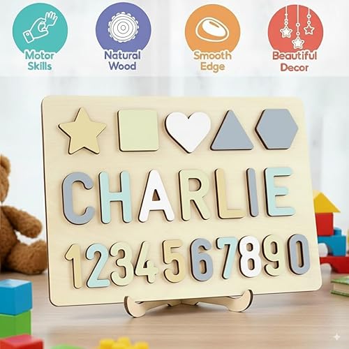 Miniatura 4 de Rompecabezas de nombres para niños, regalos personalizados para bebés, juguetes de madera, rompecabezas para niños pequeños de 1 a 3 formas,