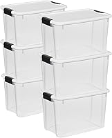 Sterilite 6-Pack 30 Qt Ultra Latch Storage Boxes - Clear Stackable Bins with Secure Lids for Closet & Garage Organization