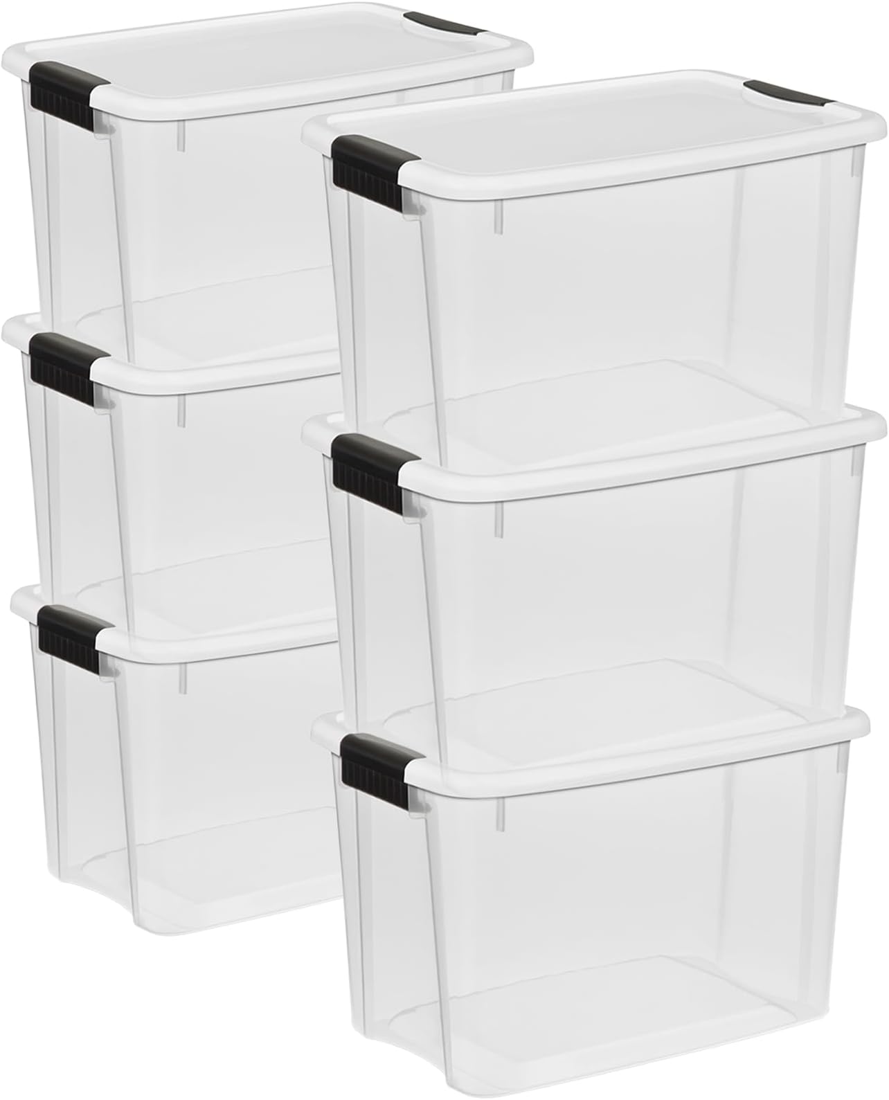 6-Pack 30 Quart Ultra Latch Box, Clear Storage Organizer Bins with Latching Lids - Stackable Plastic Containers for Home Organization in Garage, Attic, Basement, and Closet