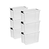 6-Pack Ultra Latching Box, Storage Bins with Lids, Clear Plastic, 30 Quart - Heavy-Duty Organizing Containers for Closet, Bathroom, and Office