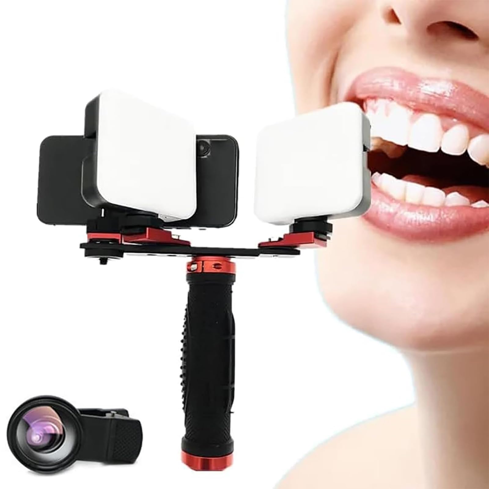 Supporto per fotografia dentale, luce per fotocamera del telefono cellulare con luminosità regolabile e staffa rimovibile, riprese omnidirezionali per odontoiatria e uso ospedaliero