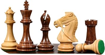 The Bridle Knight Series Weighted Wooden Chess Pieces in Sheesham Golden Rosewood & Boxwood 4.2" King with Extra Queens | Handcrafted Staunton Chessmen by Chessbazaar