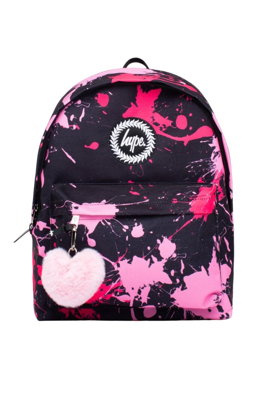 HypeUnisex Black Pink Splat Crest Backpack, Black/Pink, One Size, Casual