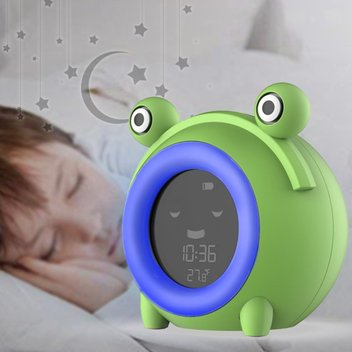 Réveil Dessin Animé LCD Veilleuse Musicale pour Garçon et Filles, Vert