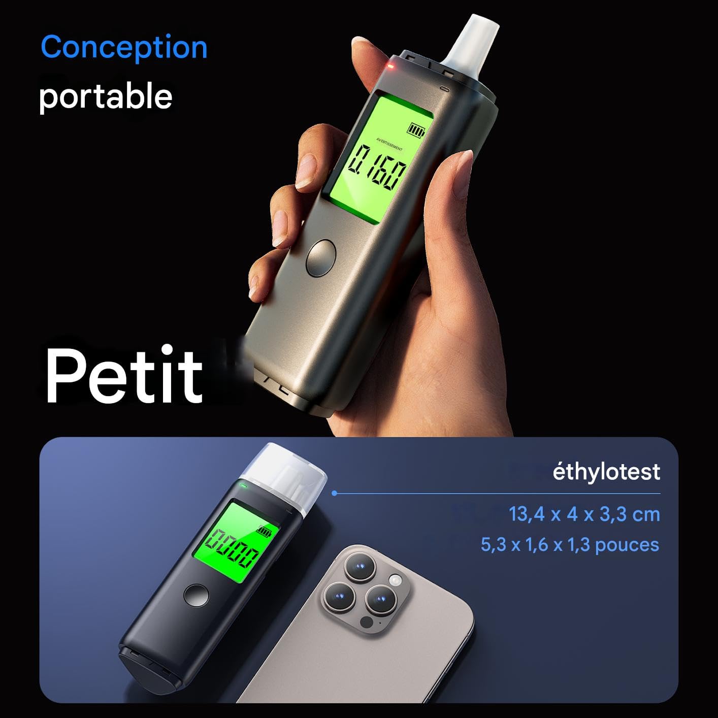 ZBK Éthylotest Automatique Double Mode, Testeur d'alcool 2 en 1 Rechargeable par USB, Portable, Précis et Rapide, pour Usage Personnel, Partageable en Toute Sécurité