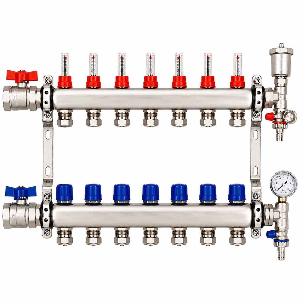Underfloor Heating Manifold 7 Port, Copper 15mm Eurocone
