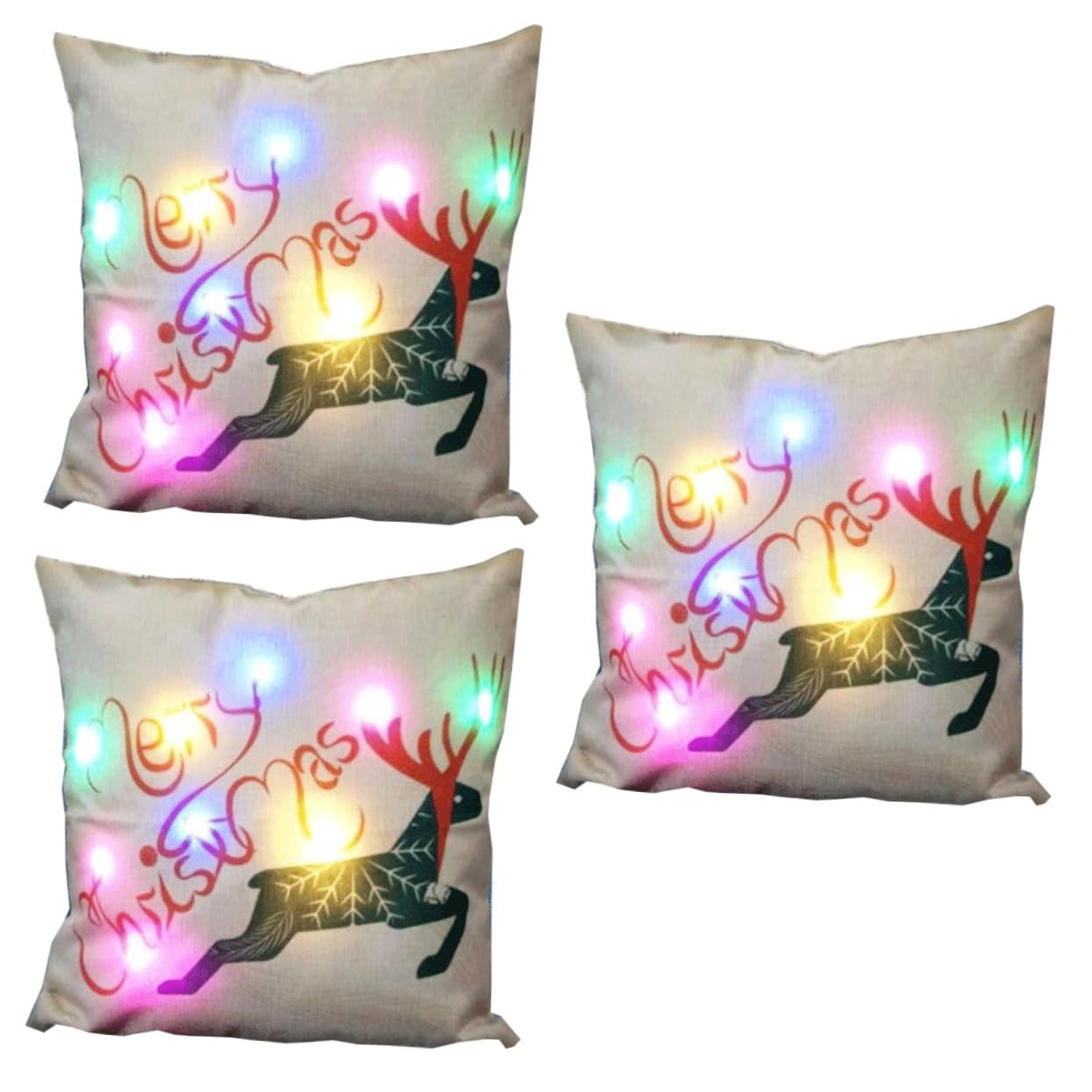 PRETYZOOM 3 Piezas Funda Almohada Navidad Funda Almohada Cuadrada Almohada Decorativa Led Fundas Cojines Decorativos Sofá Fundas Decorativas para Cojines Decorar Brillar
