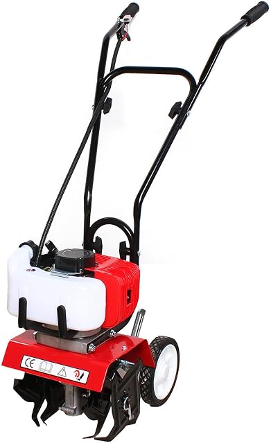 RANZIX Garden Tiller - 2HP 52CC Lawn Soil Cultivator,Mini Petrol Tiller with 2-Stroke Engine Durable Dependable for Refurbishing Lawns, Vegetable Fields and Gardens