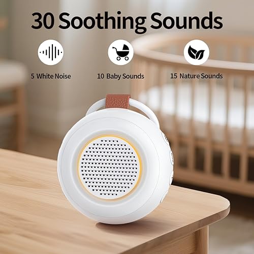 Miniatura 2 de Máquina de sonido con 30 sonidos relajantes, 12 luces nocturnas, 4 temporizadores, función de memoria, 32 niveles de volumen, batería recargable