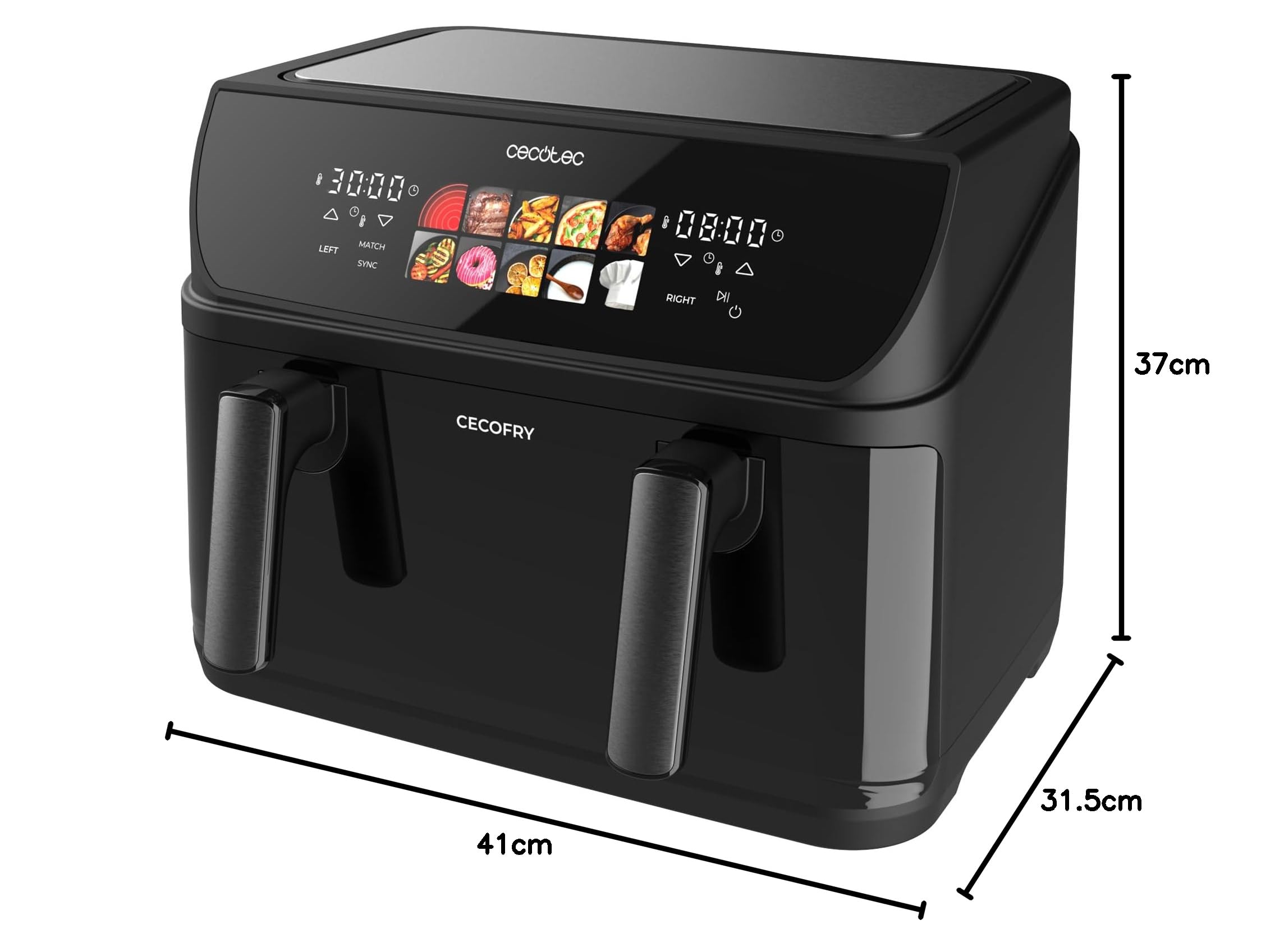 Cecotec Freidora de Aire sin Aceite de 10L con Doble Resistencia, Plancha, Grill, Air Fryer Cecofry&Grill 2800W, Pared Divisoria Móvil, Temperatura Regulable 40-200°C, 10 Menús