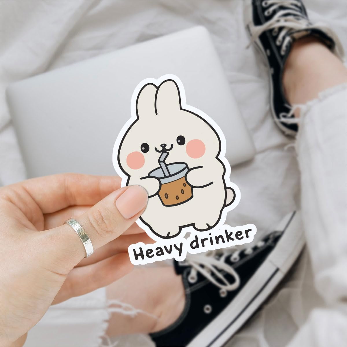 3Pcs Heavy Drinker Boba Bunny Sticker Funny Rabbit Boba Bubble Tea Lover image 2