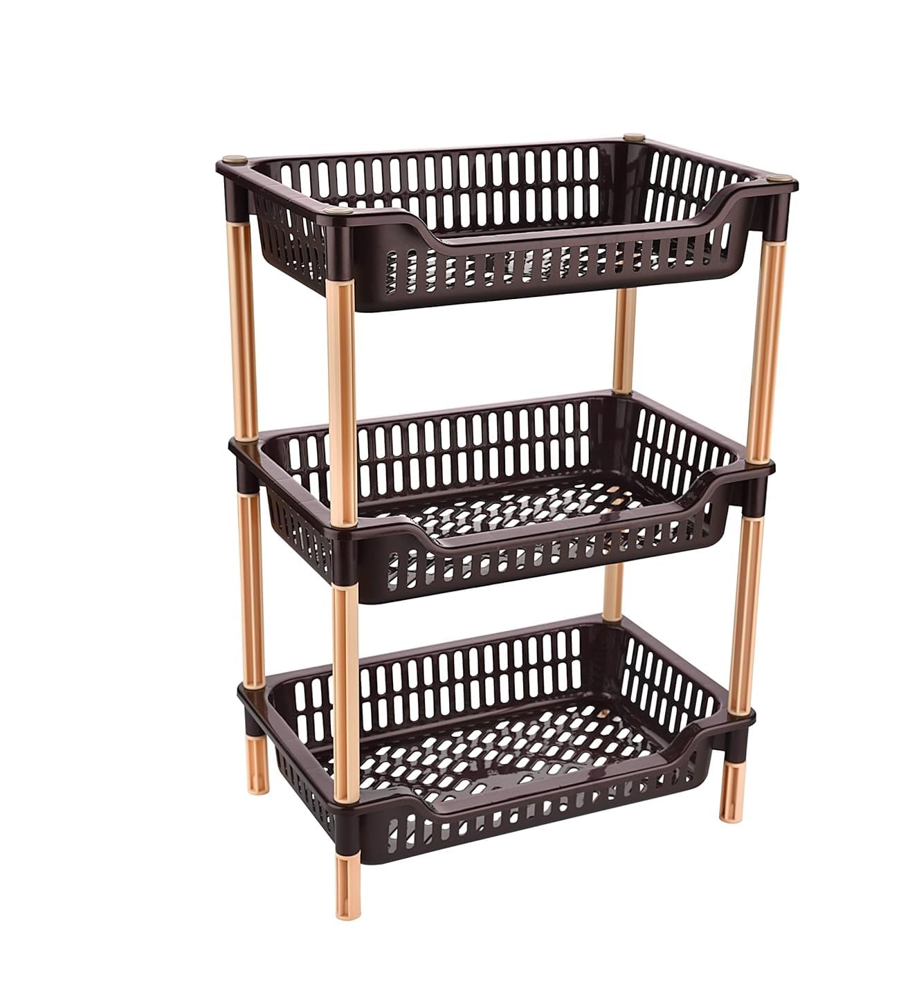 YUIOP - Luxor Multi Tier Multipurpose Rack - Durable Plastic - for Kitchen,Office Organizer Storage Shelf Standing & Wall Hanging Rack (Brown, 3 Tier)-image-5