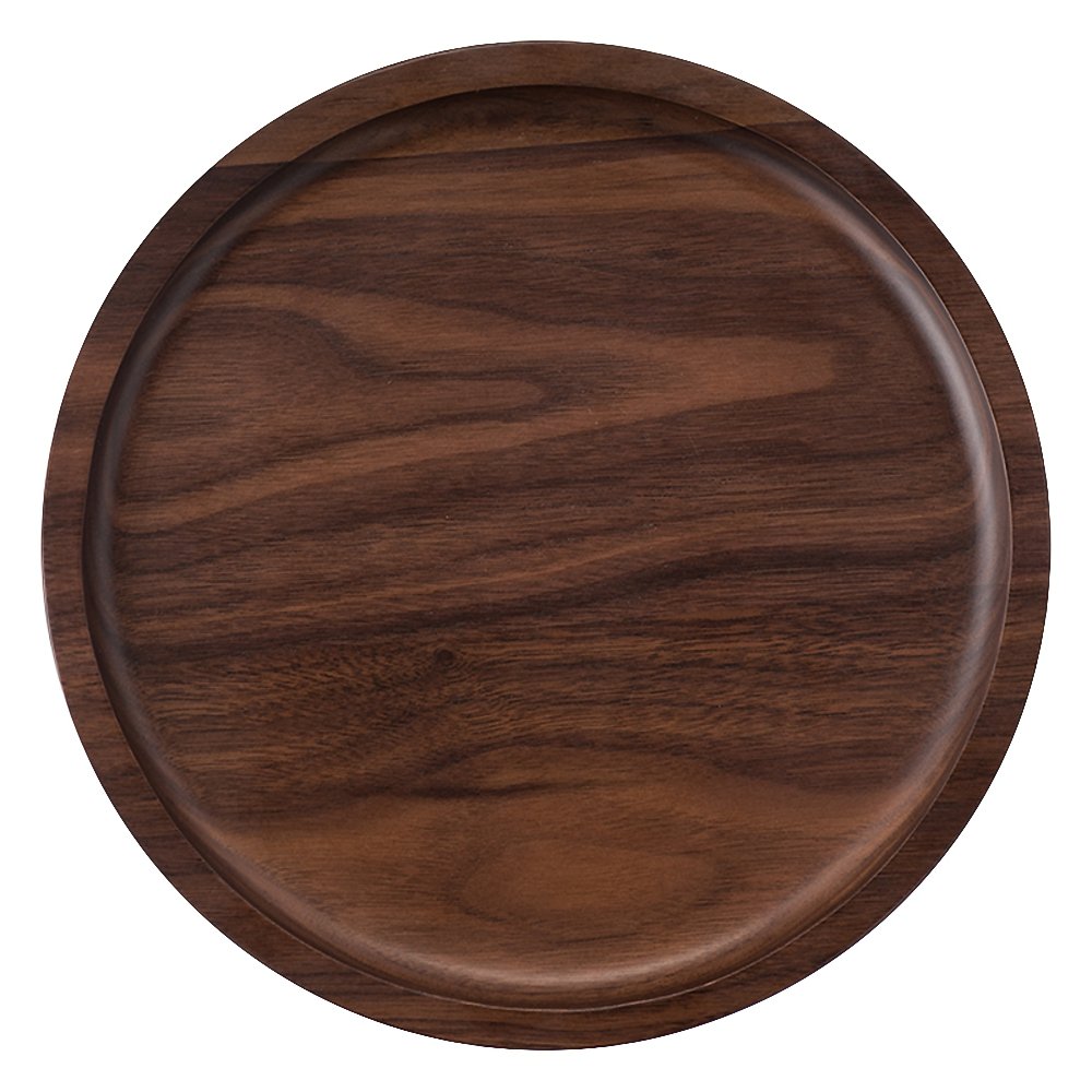 Winterworm Bandeja rústica de madera de nogal maciza, bandeja cuadrada rectangular para té, mesa de café (redonda (9 x 9 x 0.9 pulgadas)