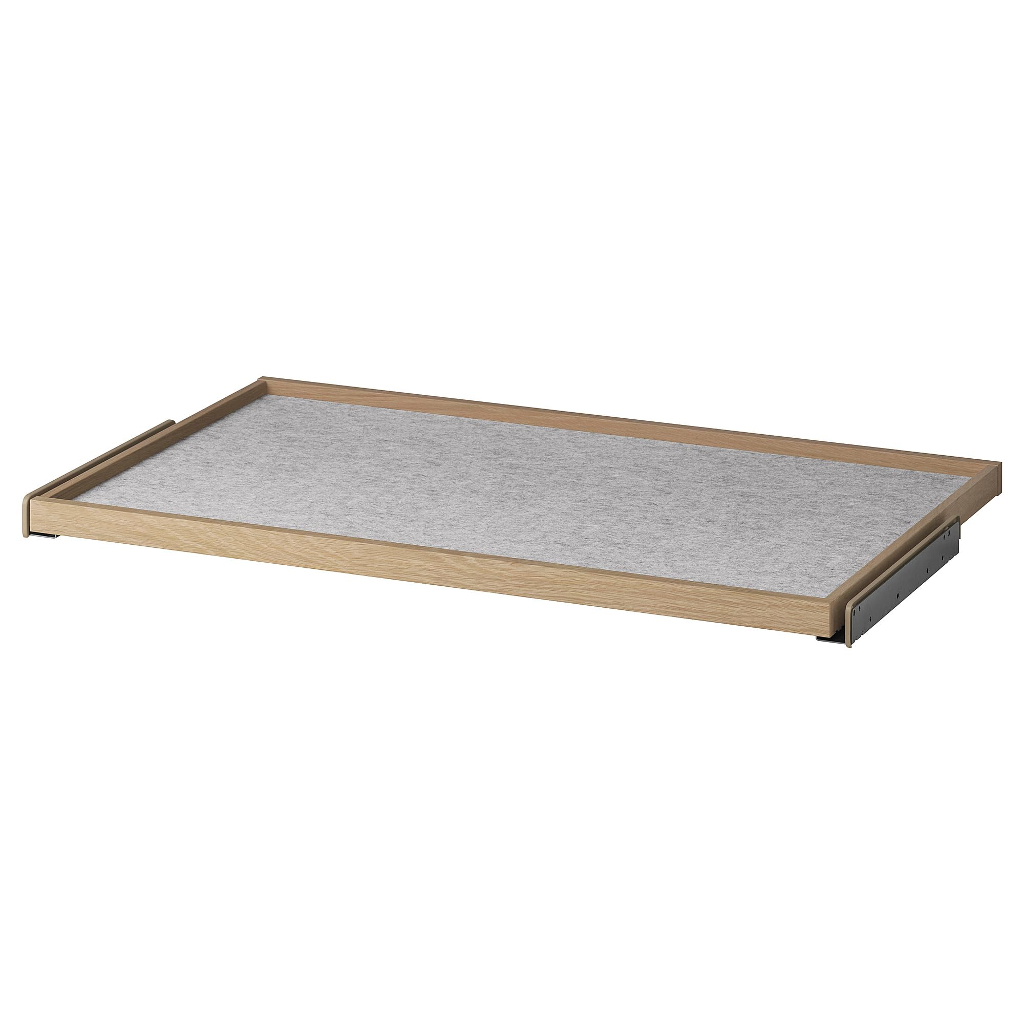Plateau coulissant KOMPLEMENT 100x58 cm effet chêne teinté blanc aménagement dressing avec tapis