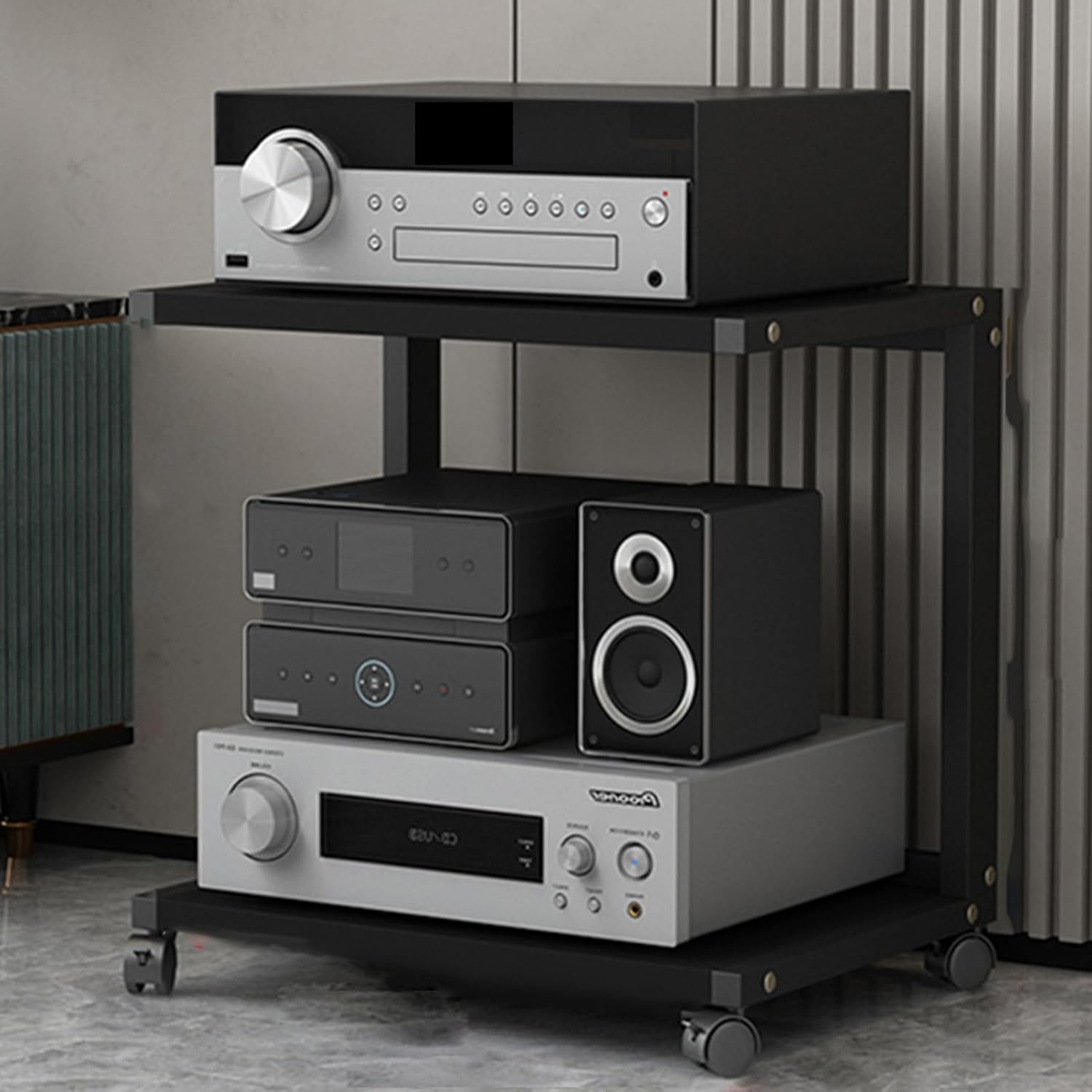 Amazon.com: Stereo Stand Modern with Wheels Audio-Video Media Stand ...