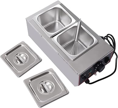 Chocolate Tempering Machine, 86-185F Professional Heated Chocolate Melter Food Warmer, 2-Pot 1.5gal Stainless Steel Commercial Electric Chocolate Melter with Lid