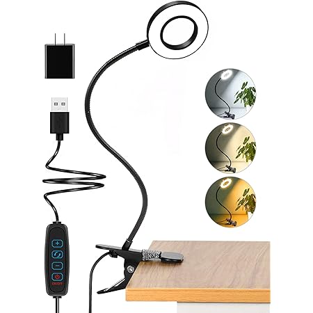 Desk Lamp Clip on Light, Desk Light 48 LED Lamp with 3 Lighting Modes, Dimmable 10 Brightness Levels, 360° Adjustable Gooseneck, Eye-Caring Small Lamp for Bed Headboard Reading Makeup Eyebrow（Black）